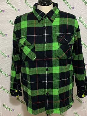 Middle Of Beyond Flannel Shirt Re-Animator Plaid Green Black Long Sleeve MOB XL